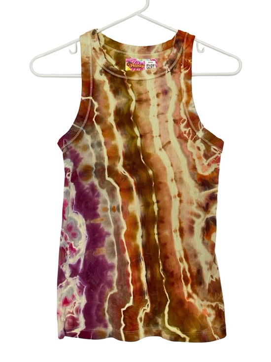 Handmade Tops - Upcycled Ice Tie Dye Tank Top Womens Size Small Geode Ribbed Handmade Brown Red